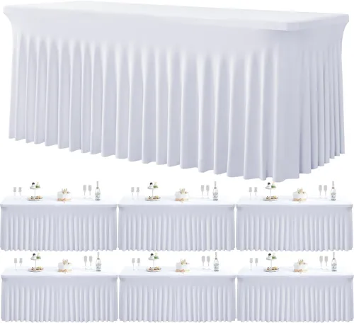 Miniatura 85 de Paquete de 2 manteles de spandex para mesas rectangulares de 8 pies, mantel elástico rosa de 8 pies, manteles ajustados, falda de mesa para fiestas