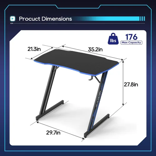 Miniatura 3 de BestOffice Escritorio para juegos de 35 pulgadas, escritorio para computadora de PC, estación de trabajo en forma de Z, mesa de trabajo ergonómica