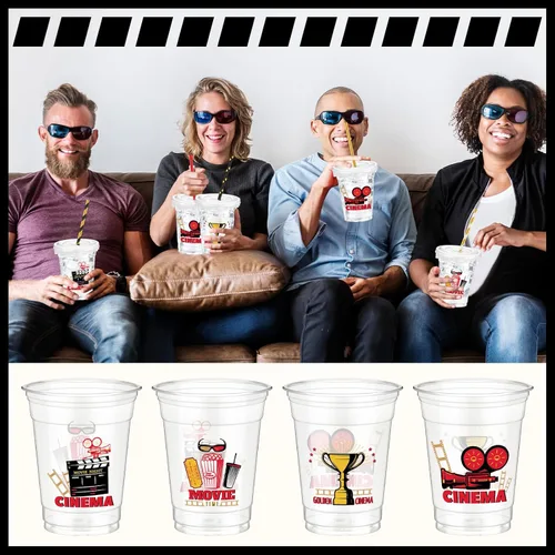 Miniatura 6 de FoldTier 50 piezas de tazas para noche de cine 12 oz Tazas de plástico desechables con pajitas y tapas, tazas transparentes para cine, tazas