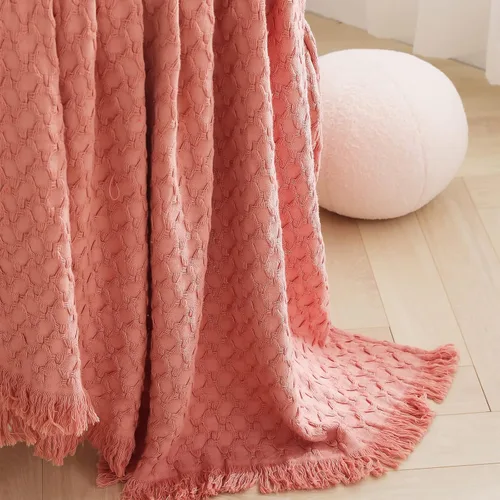 Miniatura 7 de Simple&Opulence Manta 100% algodón para sofá, cama, manta de punto gofre con borlas, suave, ligera, prelavada, transpirable, cómoda, decoración