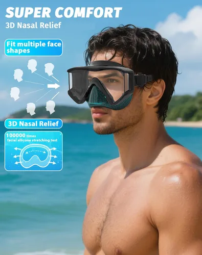 Miniatura 3 de Greatever Juego de esnórquel Pano de 3 ventanas para adultos, vista panorámica amplia, máscara de buceo antivaho, antifugas, gafas de esnórquel
