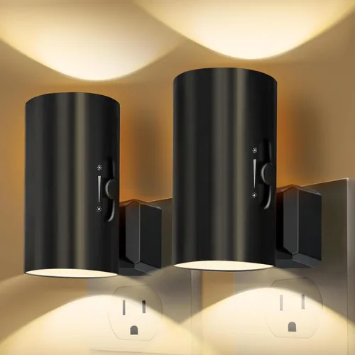 Luces nocturnas enchufables a la pared, luz nocturna LED enchufable, sensor de luz del atardecer al amanecer, luz de pared de brillo ajustable de