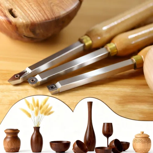 Miniatura 9 de Mini torno de madera con punta de carburo, herramientas de torneado, conjunto combinado de acabado de detallador más duro con mango de madera e