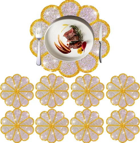 Miniatura 15 de Juego de 1 mantel individual redondo en negro, manteles individuales brillantes resistentes al calor, lavables, para cena, cocina, boda, decorativos