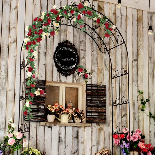 Miniatura 4 de Syhood Guirnalda de rosas artificiales, enredaderas y hojas, pancartas colgantes, guirnalda floral falsa para ceremonia de arco de boda, hogar, Rojo