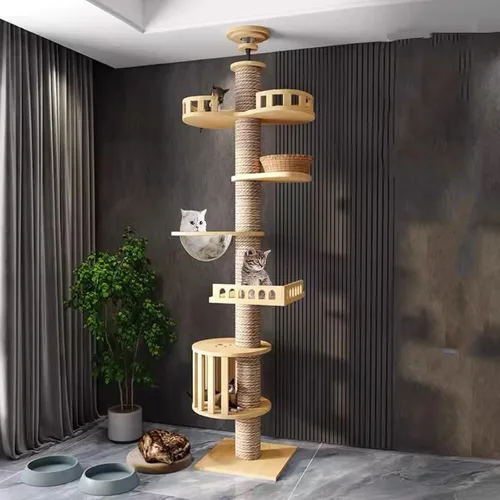 Árbol para gatos de piso a techo Mekidulu - Árbol para gatos de piso a techo, altura ajustable, árbol para gatos alto con poste de rascado de 4.33