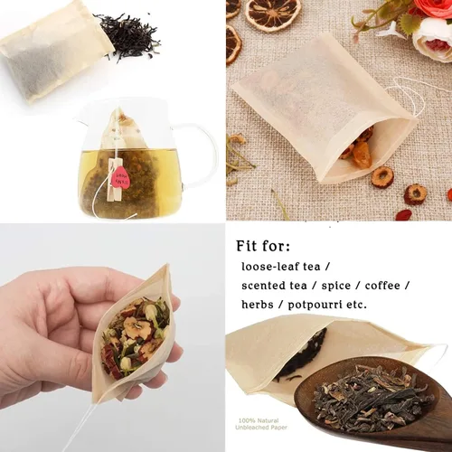 Miniatura 2 de NEPAK 600 bolsas de filtro de té desechables para té suelto, bolsa vacía con cordón para té de hojas sueltas, con papel 100% natural sin blanquear