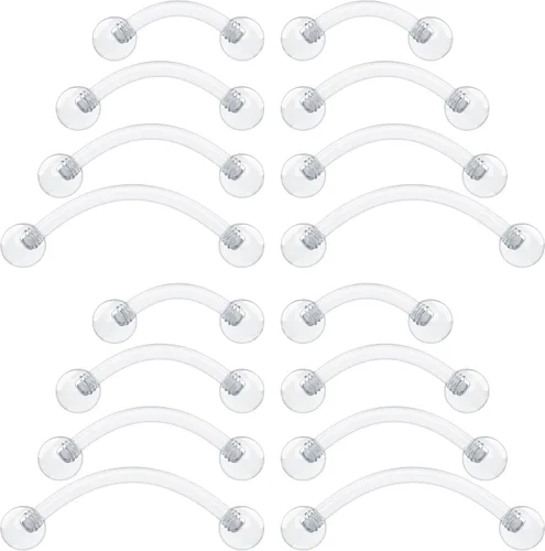 Retenedores de piercing transparentes de 16g para cirugía - Plástico Bioflex transparente para cejas curvado - Pendientes de cartílago invisibles