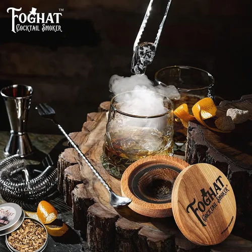 Miniatura 7 de The Foghat - Kit de ahumador de cóctel ahumado a la antigua moda con antorcha (sin butano) con virutas de madera de roble de barril de bourbon