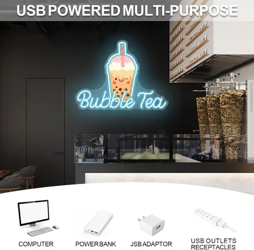 Miniatura 6 de Letrero de Neón de Té de Burbujas, Luz LED de Neón de Té Boba y Leche para Bebidas, Café, Barra de Tienda, Decoración de Pared, Arte Personalizado