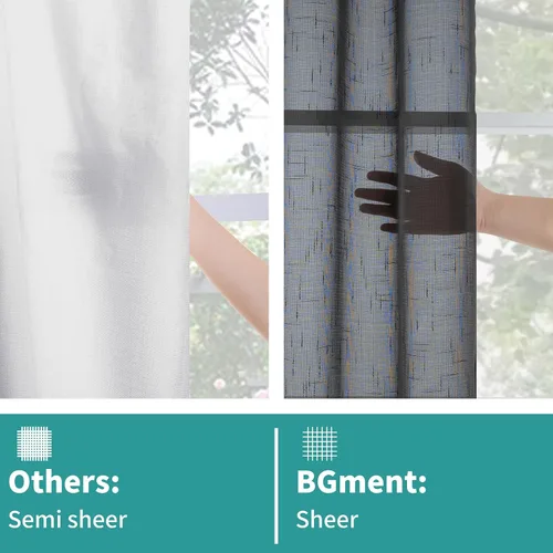 Miniatura 4 de BGment Juego de 2 paneles de cortinas de lino traslúcidas negras para sala de estar, cortinas semitransparentes de 84 pulgadas de largo
