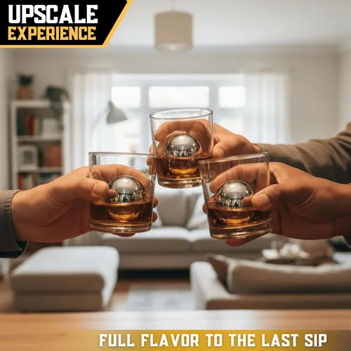 Miniatura 3 de G&J's Finest Premium - Juego de 4 bolas de acero inoxidable para whisky, 2 bolas extragrandes y 2 de gran tamaño con bolsas para congelador y pinzas