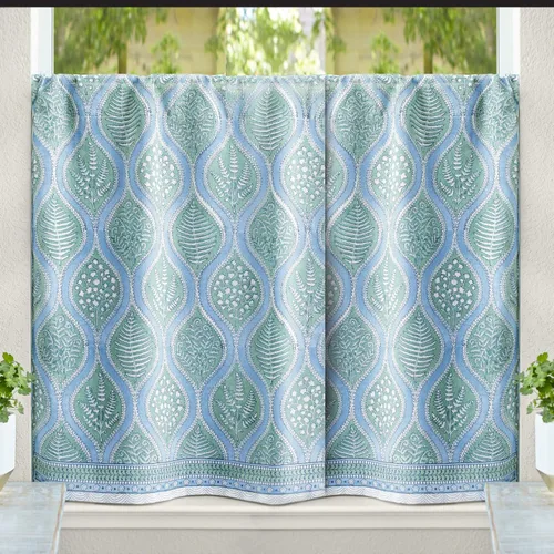 Miniatura 14 de Saffron Marigold Cortinas de Algodón de Media Cocina para Ventanas Pequeñas, Baño y Café Estampadas a Mano con Bloque Moonlit Taj - Diseño Bohemio