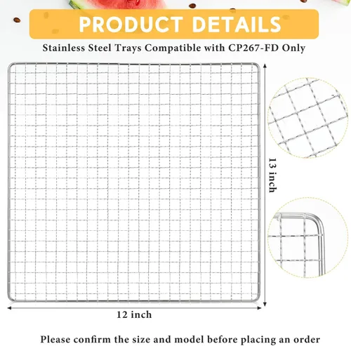 Miniatura 4 de Baderke Bandejas deshidratadoras de 13 x 12 pulgadas compatibles con CP267-FD solo deshidratador de acero inoxidable, pantallas de malla de secado