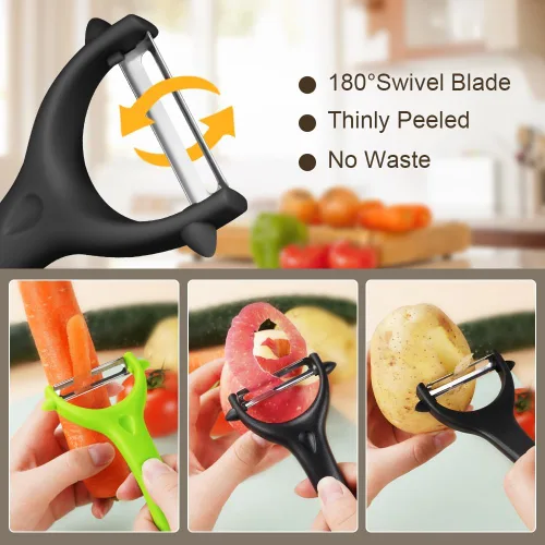 Miniatura 3 de AUAUY Pelador giratorio de verduras en forma de Y, mango ergonómico antideslizante, hoja de acero inoxidable, pelador de verduras para cocina
