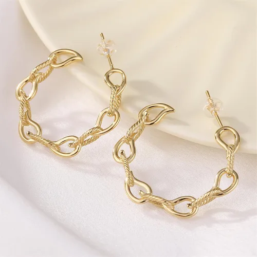 Miniatura 5 de Aretes de aro chapados en oro de 14 quilates para mujeres y niñas con poste de plata de ley 925 (aro cuadrado grueso grueso grande y pequeño)