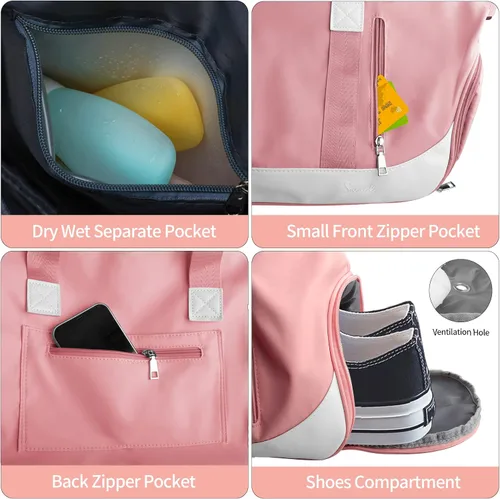 Miniatura 3 de Suruid Bolsa deportiva para gimnasio, bolsa de viaje de viaje, bolsa de yoga ligera con compartimento para zapatos y bolsa de hombro con bolsillo
