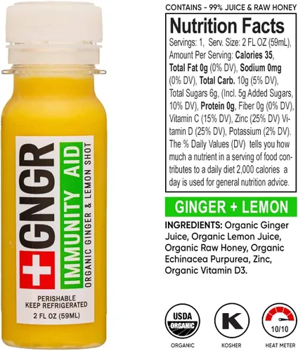 Miniatura 2 de +GNGR Immunity Aid - Disparo orgánico de jengibre prensado en frío con limón, miel y equinácea. Disparos de jengibre extra fuertes