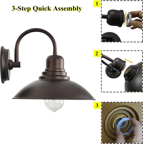 Miniatura 5 de Luz de Granero de Cuello de Ganso de Bronce Rústica Estilo Granja, Iluminación de Tocador de Cabaña Interior con Casquillo Base E26, Aplique