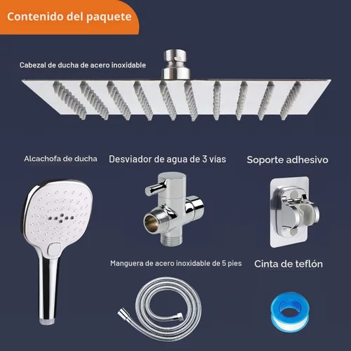 Miniatura 5 de Cabezal de ducha con manguera, cabezal de ducha de lluvia de acero inoxidable de alta presión de 8 pulgadas y 3 ajustes de rociador de ducha de mano