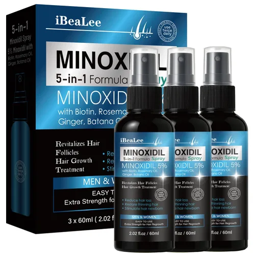 5% de minoxidil para hombres y mujeres, suero de tratamientos de pérdida de cabello con biotina batana y romero, spray de crecimiento del cabello de