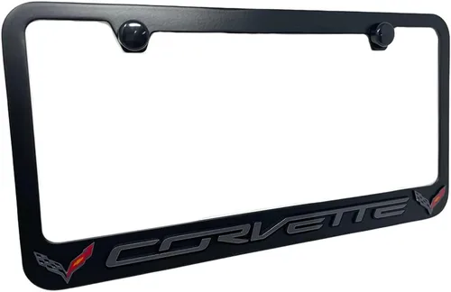 C7 Corvette - Marco para matrícula con logotipo de banderas cruzadas C7, fabricado en Estados Unidos, a prueba de óxido (negro)