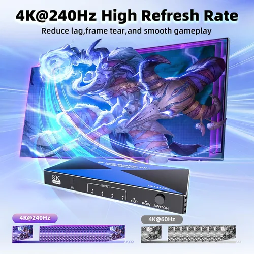 Miniatura 4 de Interruptor HDMI de 8K a 60Hz 4 en 1 salida. ALYYDBG 4K @120Hz/240Hz HDMI 2.1 Switcher compatible con HDR10+ HDCP 2.3 CEC dinámico, funciona