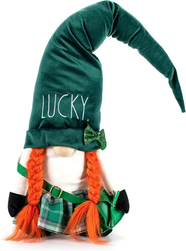 Rae Dunn Gnomo de San Patricio Lucky - Muñeca de peluche de 19 pulgadas con sombrero de fieltro, bonitos adornos y decoraciones navideñas para