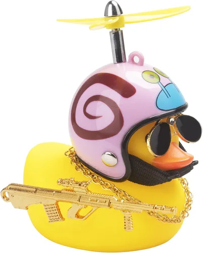 Miniatura 18 de wonuu Adornos de pato de goma para automóvil, pato amarillo fresco, decoraciones de tablero de automóvil, gafas chirriantes de pato con casco de Y