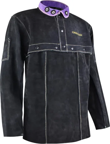 Chaqueta de cuero de la soldadura, abrigo de la seguridad del soldador, mangas del cabo con delantal del babero, resistente al calor y