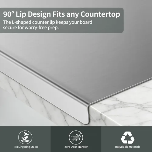 Miniatura 4 de Tabla de cortar de acero inoxidable para cocina, tabla de cortar de metal con mostrador de labios, apta para lavavajillas, tabla de cortar