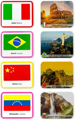 Miniatura 3 de Menique Paquete de juego de memoria español – Banderas del Mundo + Explora el Mundo – 200 cartas, 100 pares – Banderas, capitales y lugares icónicos