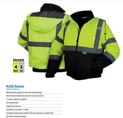 Miniatura 6 de Pyramex RJ32 Series Waterproof Hi-Vis Orange Lime Bomber Jacket with Quilted Lining - Size Large verde lima (Hi Vis Lime)