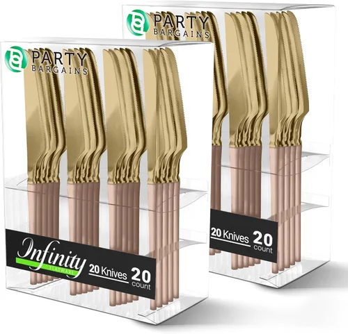 Miniatura 13 de Party Bargains Juego de cubiertos negros de plástico desechable, utensilios de diseño moderno infinito, paquete de 40: 16 tenedores, 8 cuchillos, 16
