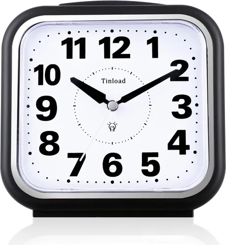 Tinload Reloj despertador analógico grande de 14 cm sin tictac, silencioso y legible para personas mayores, fácil de configurar, alarma de aumento