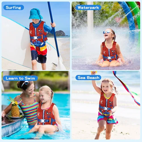 Miniatura 5 de Chaleco de natación para niños pequeños con doble correa de seguridad ajustable para niños de 1 a 9 años en adelante, chaqueta de natación