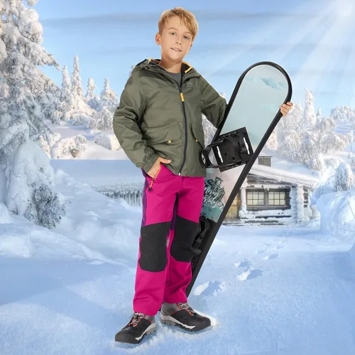 Miniatura 49 de linlon Pantalones impermeables para la nieve para niños y niños, forro polar lind para senderismo, softshell, cálidos, con aislamiento térmico