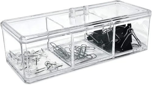 Miniatura 6 de Isaac Jacobs Organizador apilable rectangular de acrílico transparente de 3 compartimentos con tapa, bandeja de cajón multiseccional, solución