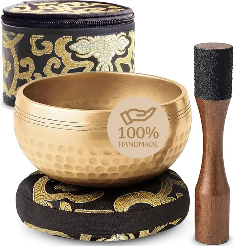 Miniatura 10 de Cuenco del Himalaya Silent Mind, hermosos diseños, Marrón marrón claro antiguo (antique light brown)