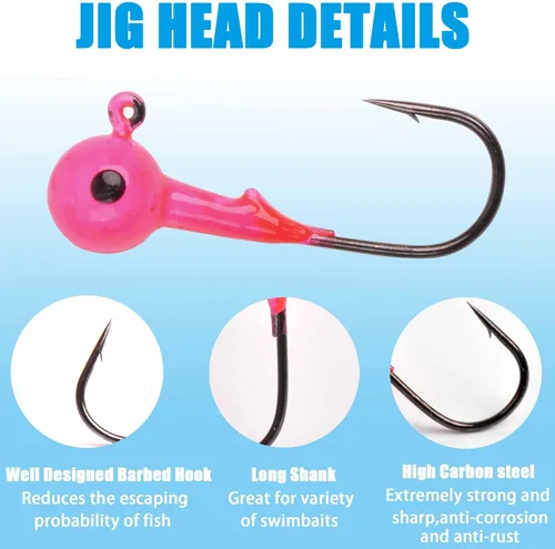 Miniatura 4 de 30 piezas de anzuelos de pesca con cabeza de bola redonda con ojos 3D Crappie jig señuelo pintados ganchos para lubino crappie lubino trucha agua