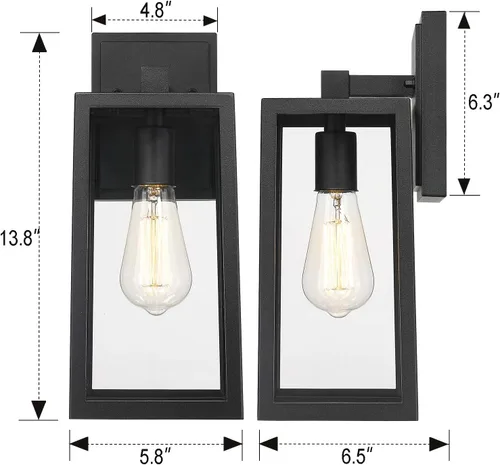 Miniatura 5 de Emliviar WE212B BK - Farol de pared para exteriores, 13.8 pulgadas, 1 luz exterior para porche en acabado negro con vidrio transparente, WE212B BK