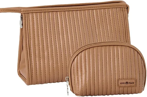 Bonita bolsa de maquillaje, 2 bolsas de cosméticos para bolso, bolsa de maquillaje con muñeca, bolsas de período para mujeres y niñas, Café