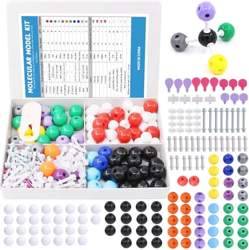 Swpeet Kit de modelo molecular de 252 piezas para modelo molecular inorgánico y orgánico para maestros y estudiantes, 86 átomos, 153 enlaces, 12