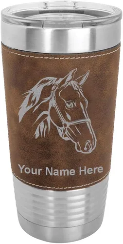 Miniatura 11 de LaserGram - Taza de 20 oz con aislamiento al vacío, con cabeza de caballo 2, grabado personalizado incluido (piel sintética, estilo béisbol)