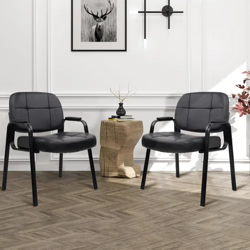 Miniatura 2 de CLATINA Big & Tall - Silla de invitados para sala de espera de 500 libras, silla de recepción de oficina de cuero sin ruedas con brazos acolchados