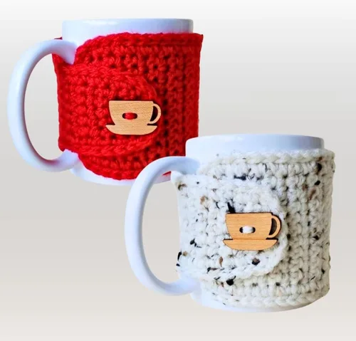 Miniatura 7 de Taza acogedora con taza de madera y botón de platillo (rojo y avena)