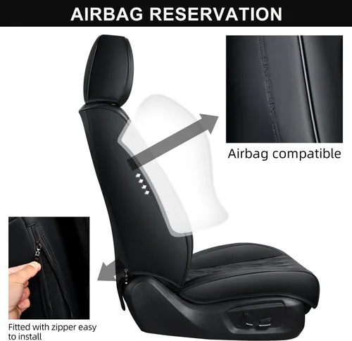 Miniatura 6 de Fundas de asiento de coche color negro, par de fundas de asiento delantero de cuero transpirable con reposacabezas, funda universal de asiento