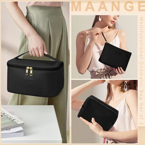 Miniatura 2 de MAANGE Bolsa de Maquillaje - Bolsa de Cosméticos Grande con 2pcs Bolsas de Maquillaje Pequeñas Bolsa de Maquillaje de Cuero Portátil de Viaje Juego