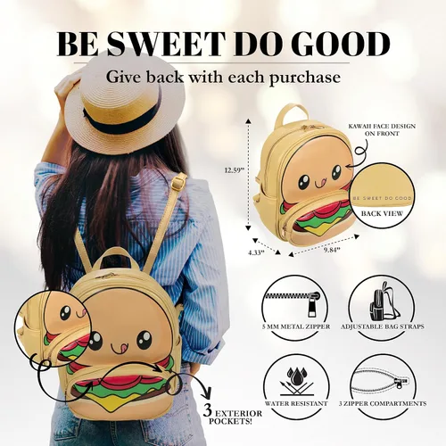 Miniatura 2 de Bolso tipo mochila Kawaii Burger Bolso mochila de moda para mujeres y niños Piel sintética