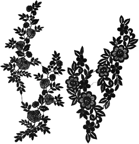 GORGECRAFT 2 pares de parches de flores negras para ropa, apliques bordados, ramo de rosas bohemias, parches para coser, vestidos de novia, cuello